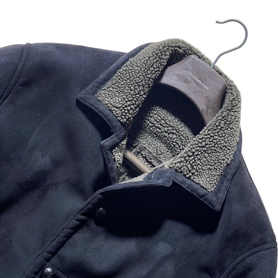 美品■ヴァンヂャケット　ランチコート　スウェード　ボア　くるみボタン　黒　L