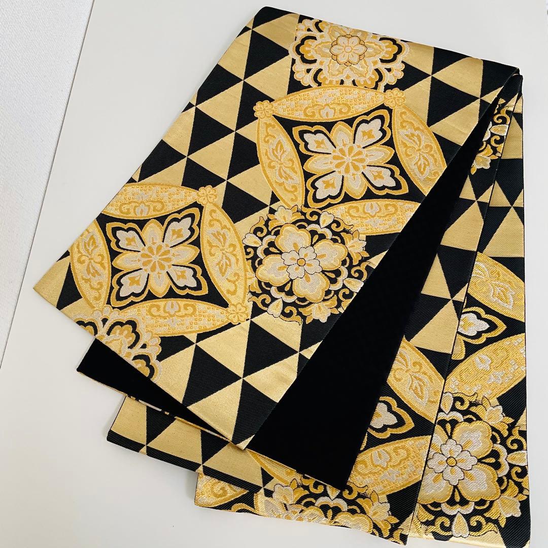 袋帯　振袖用袋帯No.170 黒系　金系　正倉院鱗花紋
