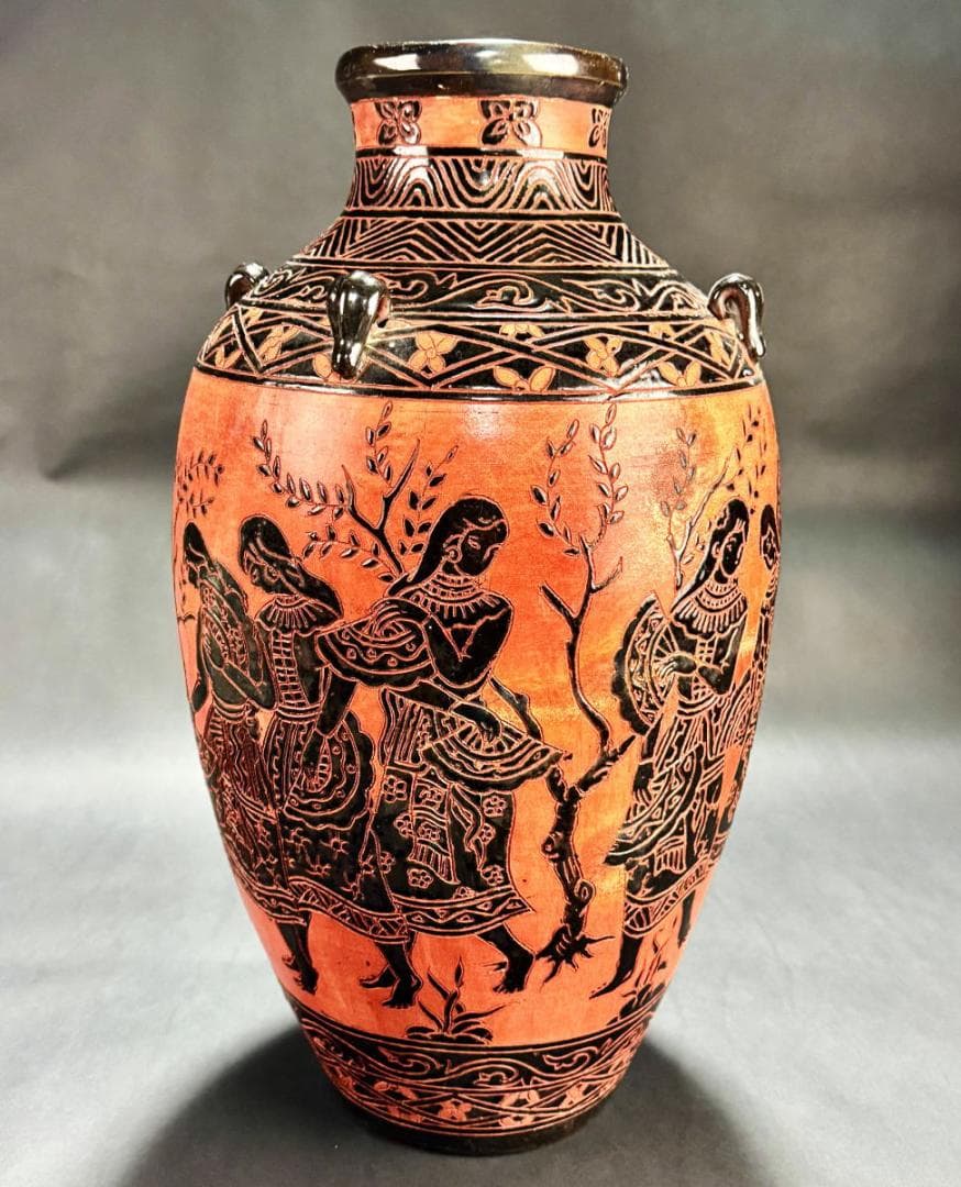 紀元前6～7世紀頃の様式 古代ギリシャ 黒絵式文様入神話文 四耳壺WWTT006