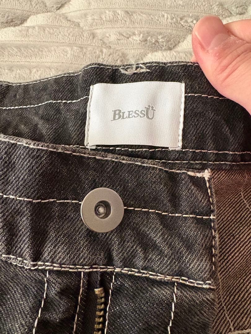 BLESSU ストライプ ブラックデニム ワイドパンツMサイズ値下げ交渉⭕️