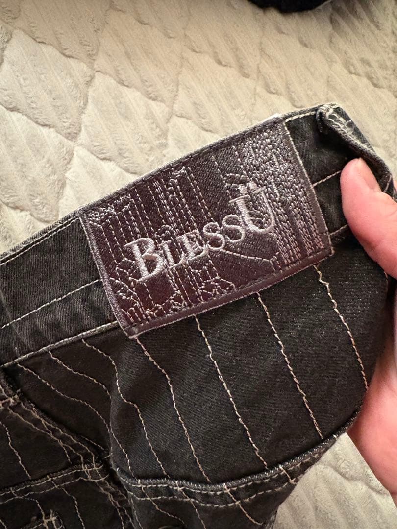 BLESSU ストライプ ブラックデニム ワイドパンツMサイズ値下げ交渉⭕️