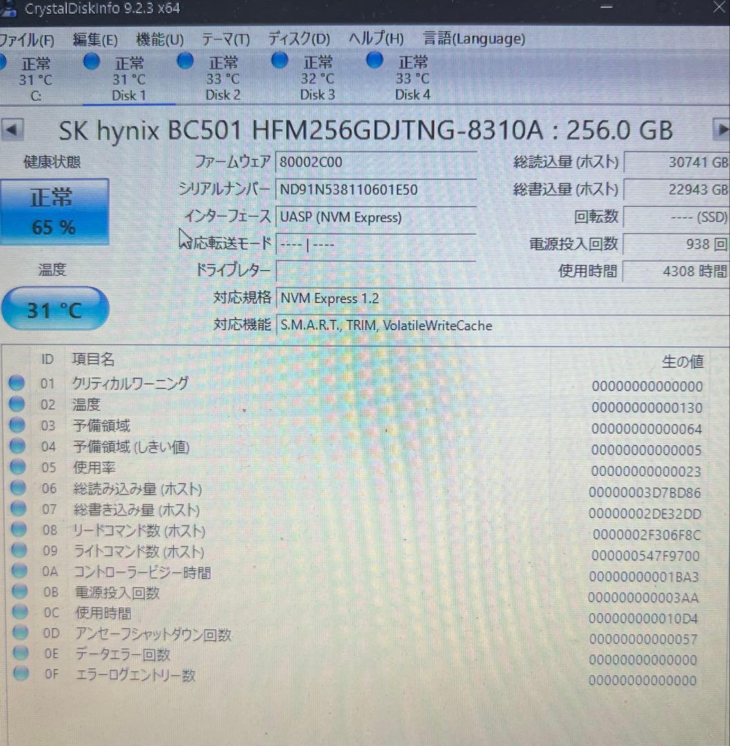 中古 M.2 NVMe SSD 256GB 10枚セット