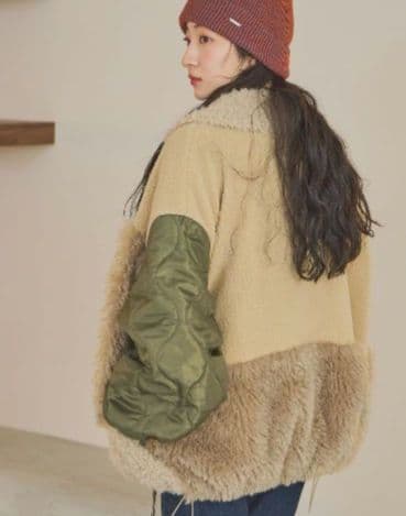 【新品】ニコアンド☆パッチワークボアブルゾン　ベージュ　 F