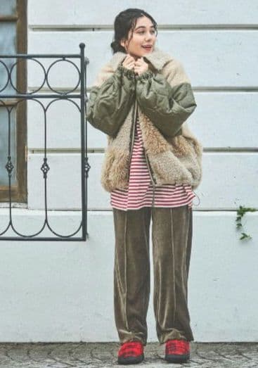 【新品】ニコアンド☆パッチワークボアブルゾン　ベージュ　 F