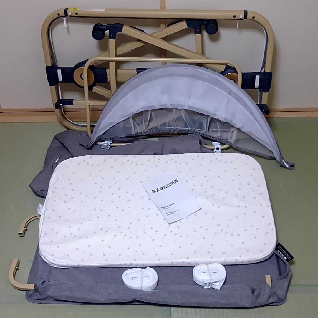 HZDMJ 折りたたみ　ベビーベッド　添い寝　グレー　取扱説明書・収納袋付属
