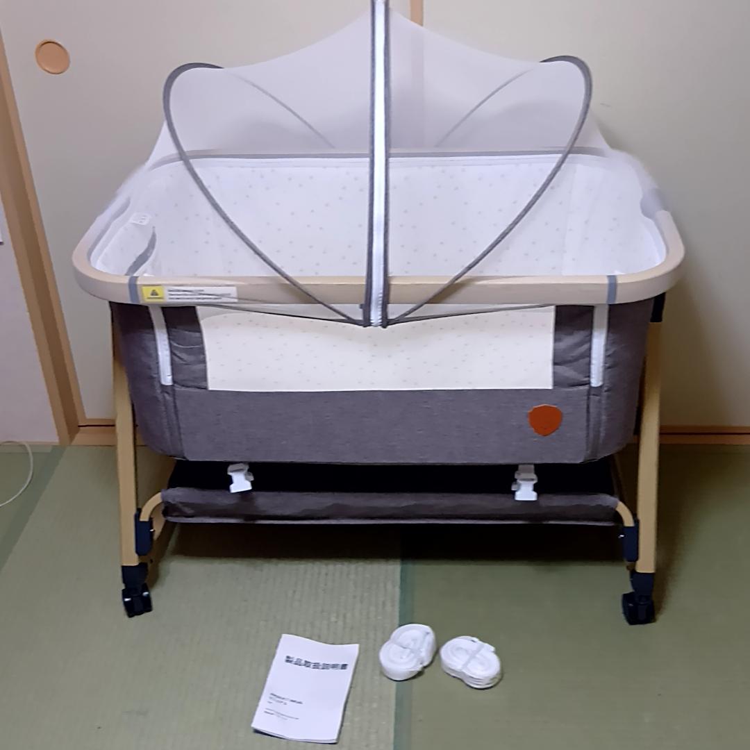 HZDMJ 折りたたみ　ベビーベッド　添い寝　グレー　取扱説明書・収納袋付属