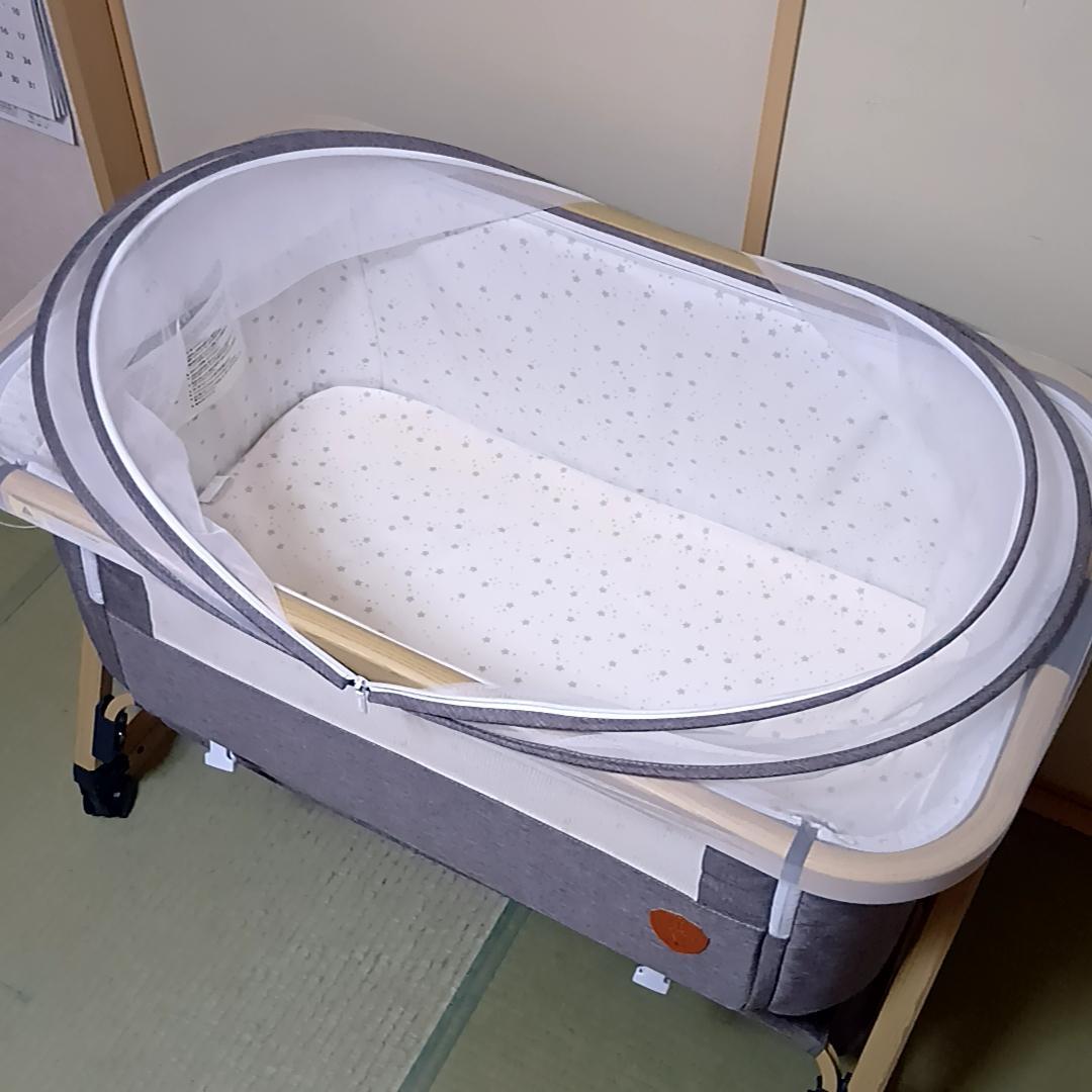 HZDMJ 折りたたみ　ベビーベッド　添い寝　グレー　取扱説明書・収納袋付属