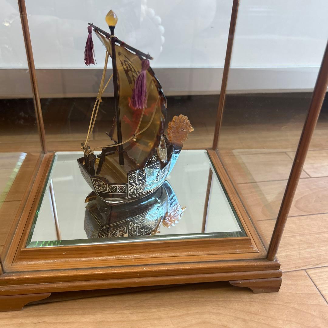 本鼈甲　べっ甲　鳳凰宝船　置物　赤珊瑚