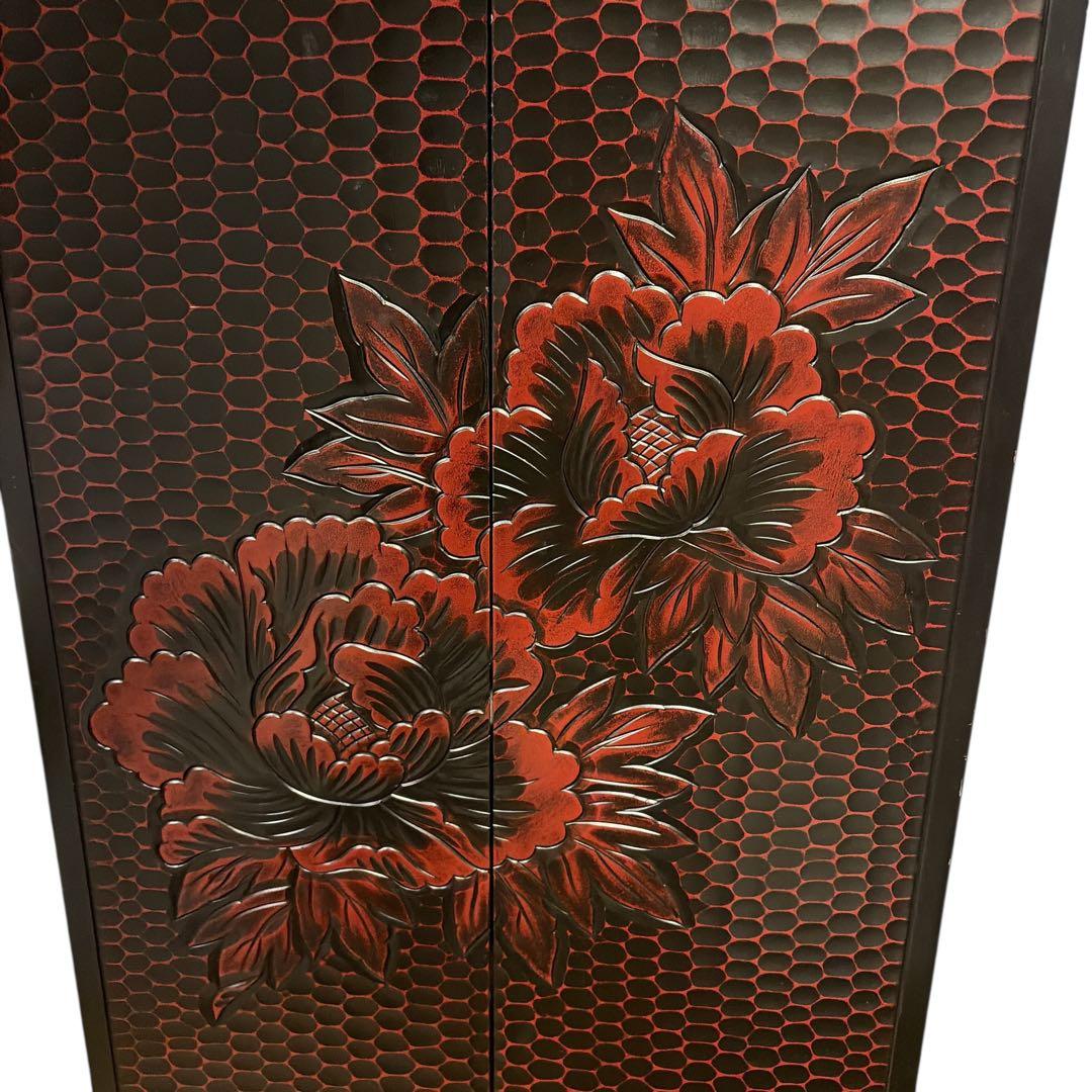 鎌倉彫 三面鏡 姿見 鏡 鎌倉彫り スタンドミラー 和風