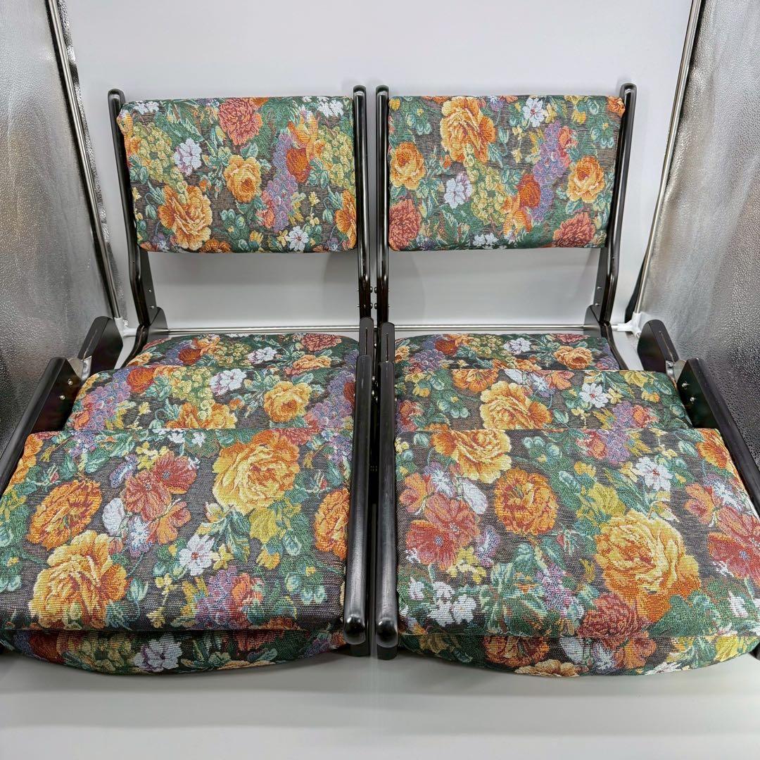 座椅子　折りたたみ　4個セット　昭和　レトロ　天然木　本格　花柄　総柄　木製