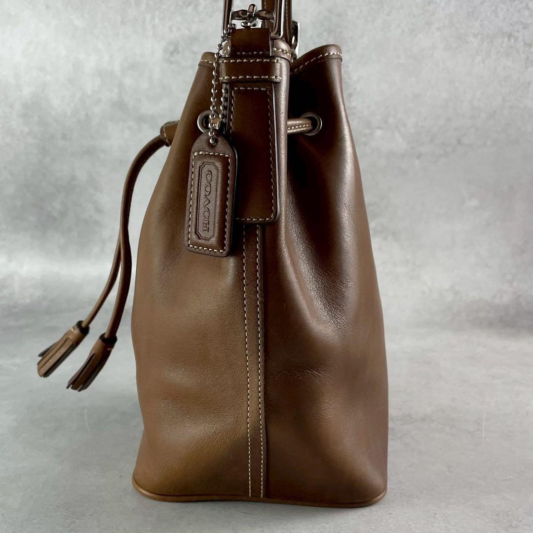 良品✨レア オールドコーチ 巾着型 ショルダーバッグ オールレザー ロゴ型押し