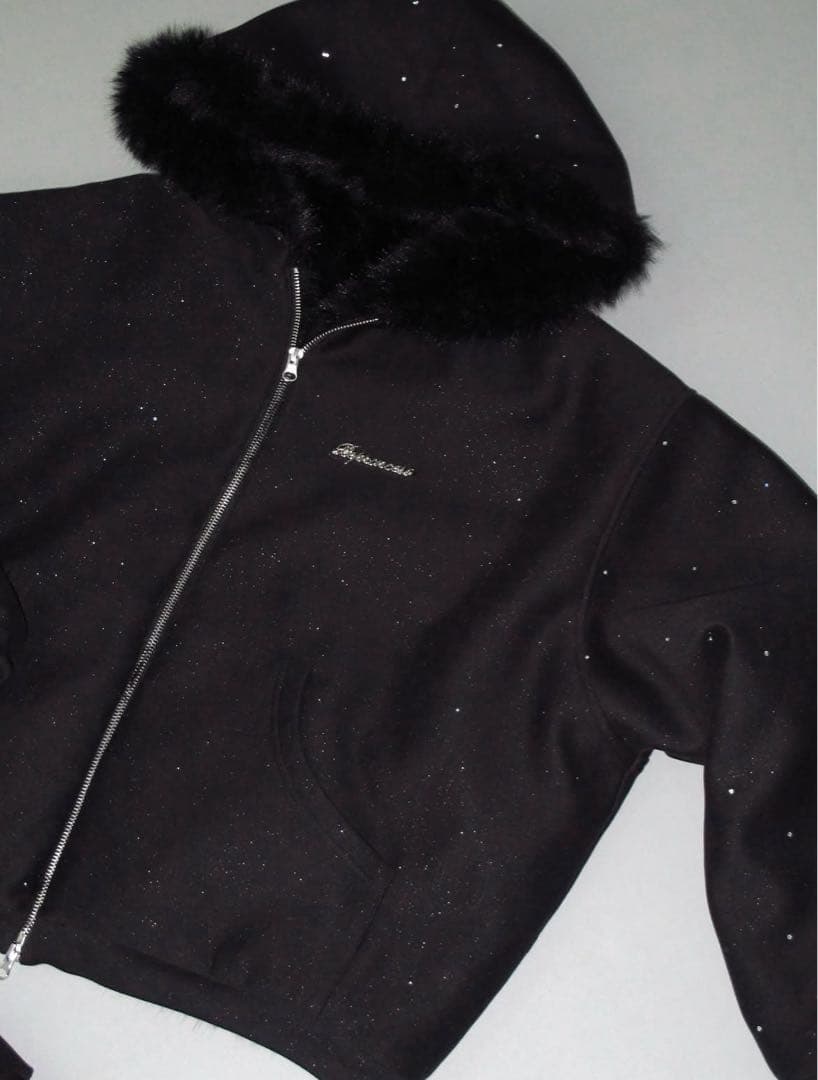 ジャケット・アウター andwang Kirakira 2way fur zip up black