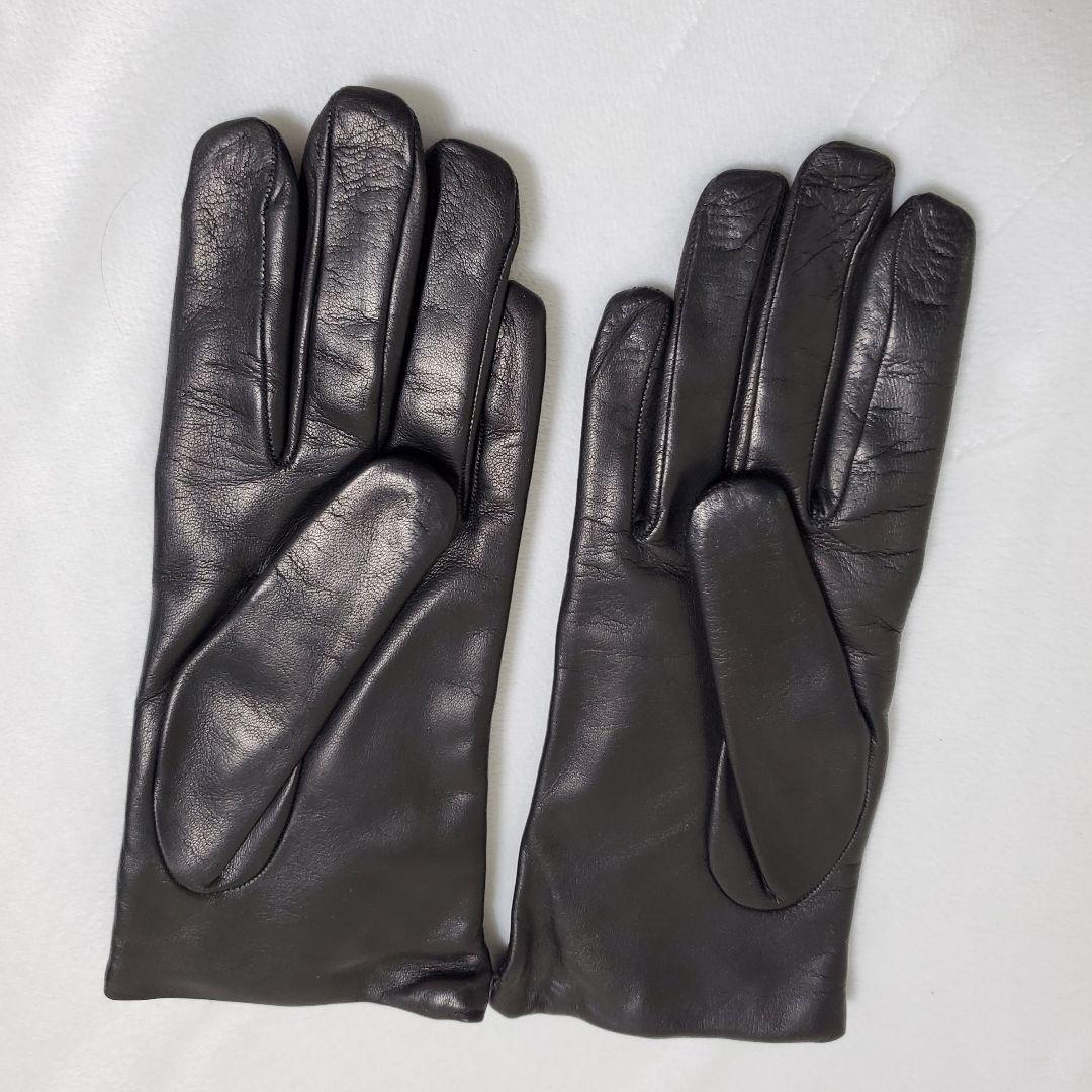 未使用品 Sermoneta gloves ブラックグローブ　革カシミヤ手袋