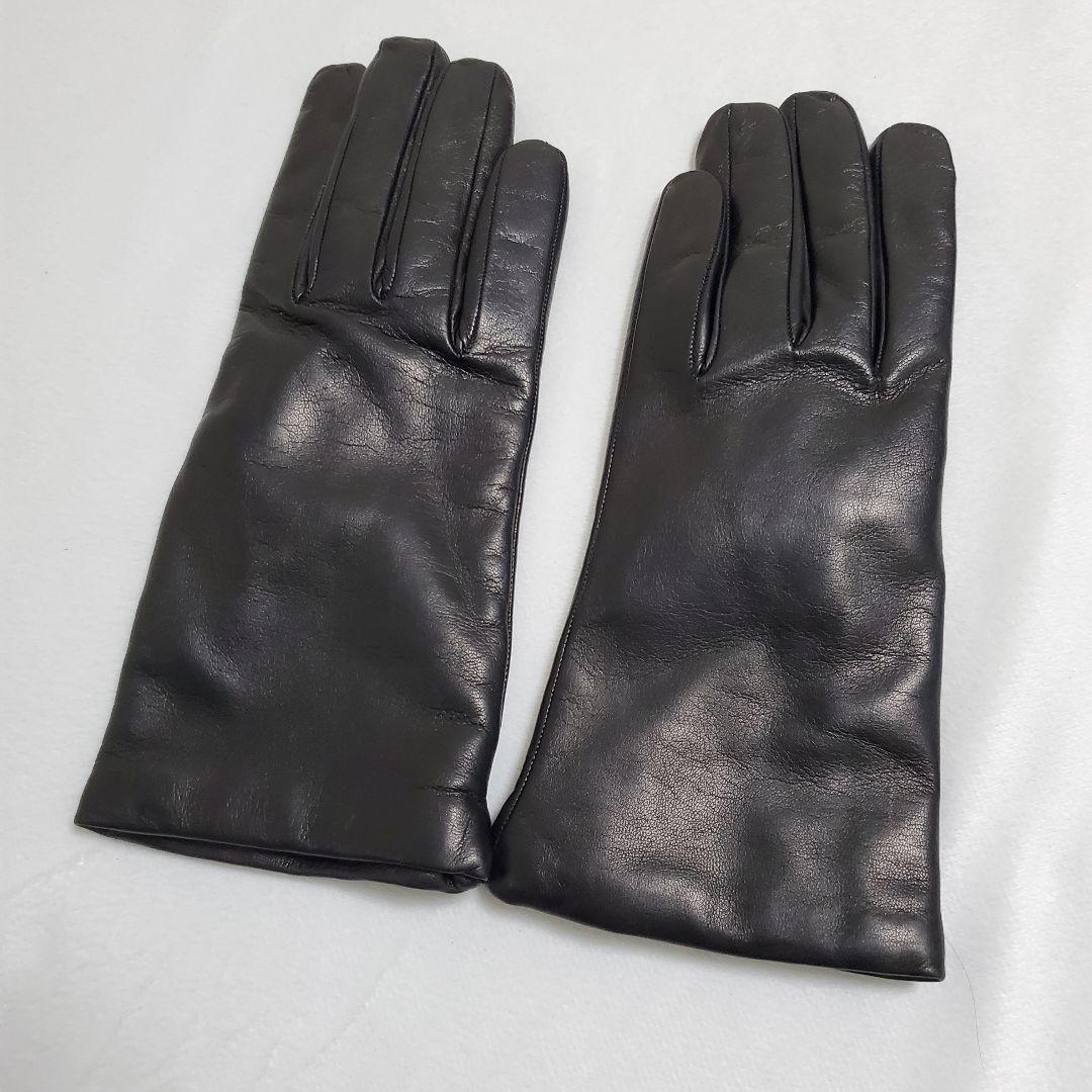 未使用品 Sermoneta gloves ブラックグローブ　革カシミヤ手袋