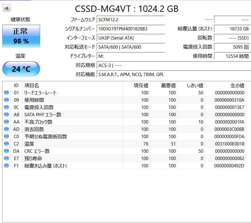 内蔵型SSD 1TB SATA SSD CSSD-S6B01TMG4VT