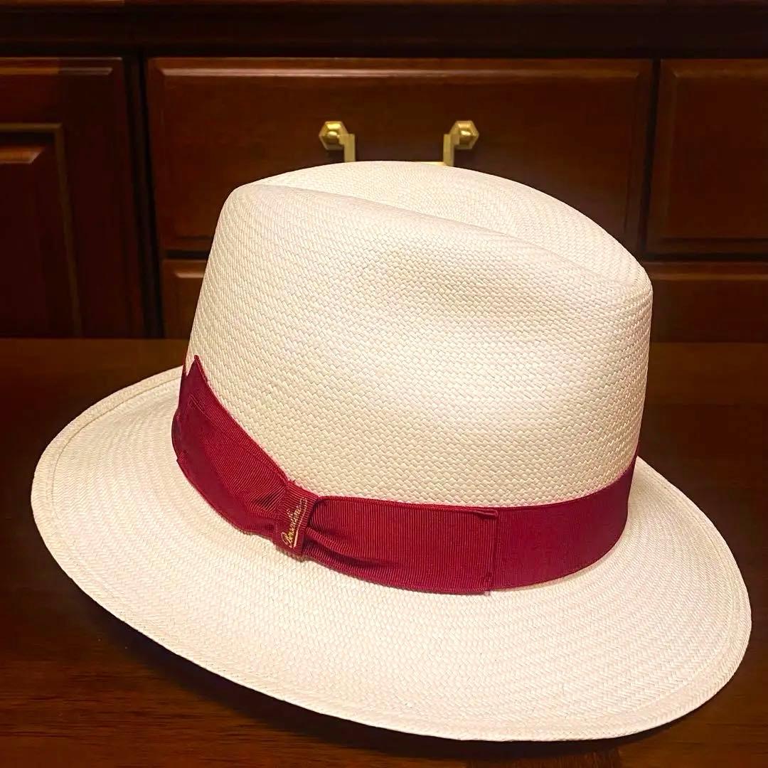 【新品 定価4万円台】ボルサリーノ★高級パナマハット★赤リボン★M/実寸58cm