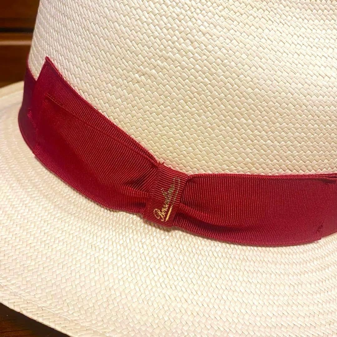 【新品 定価4万円台】ボルサリーノ★高級パナマハット★赤リボン★M/実寸58cm