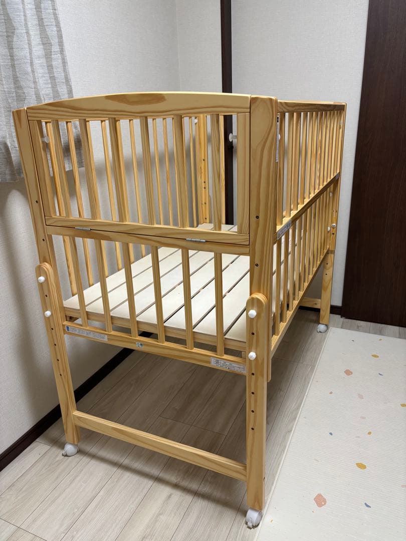 nommoc 木製　Wオープンハイタイプベビーベッド キャスター付き