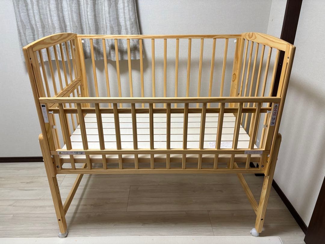 nommoc 木製　Wオープンハイタイプベビーベッド キャスター付き