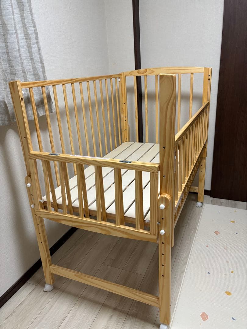 nommoc 木製　Wオープンハイタイプベビーベッド キャスター付き