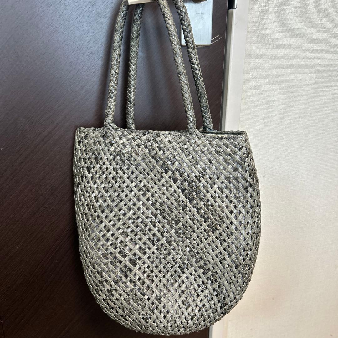 か*ん様 希少品　銀座ヨシノヤ　革編み込みメッシュトートカゴバッグ