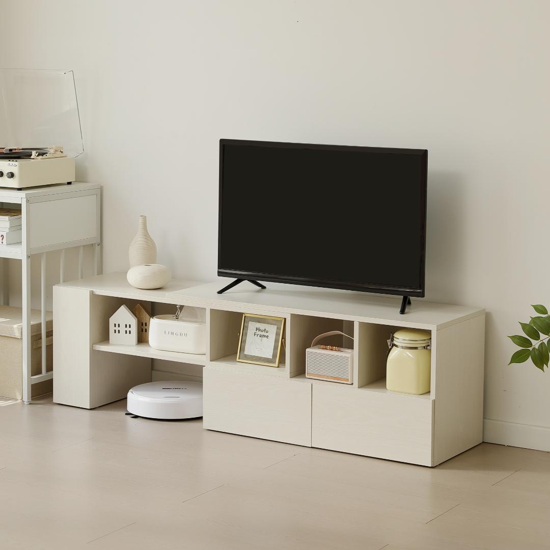 超人気！テレビ台 ローボード 収納 伸縮自由 幅95～169cm WHITE