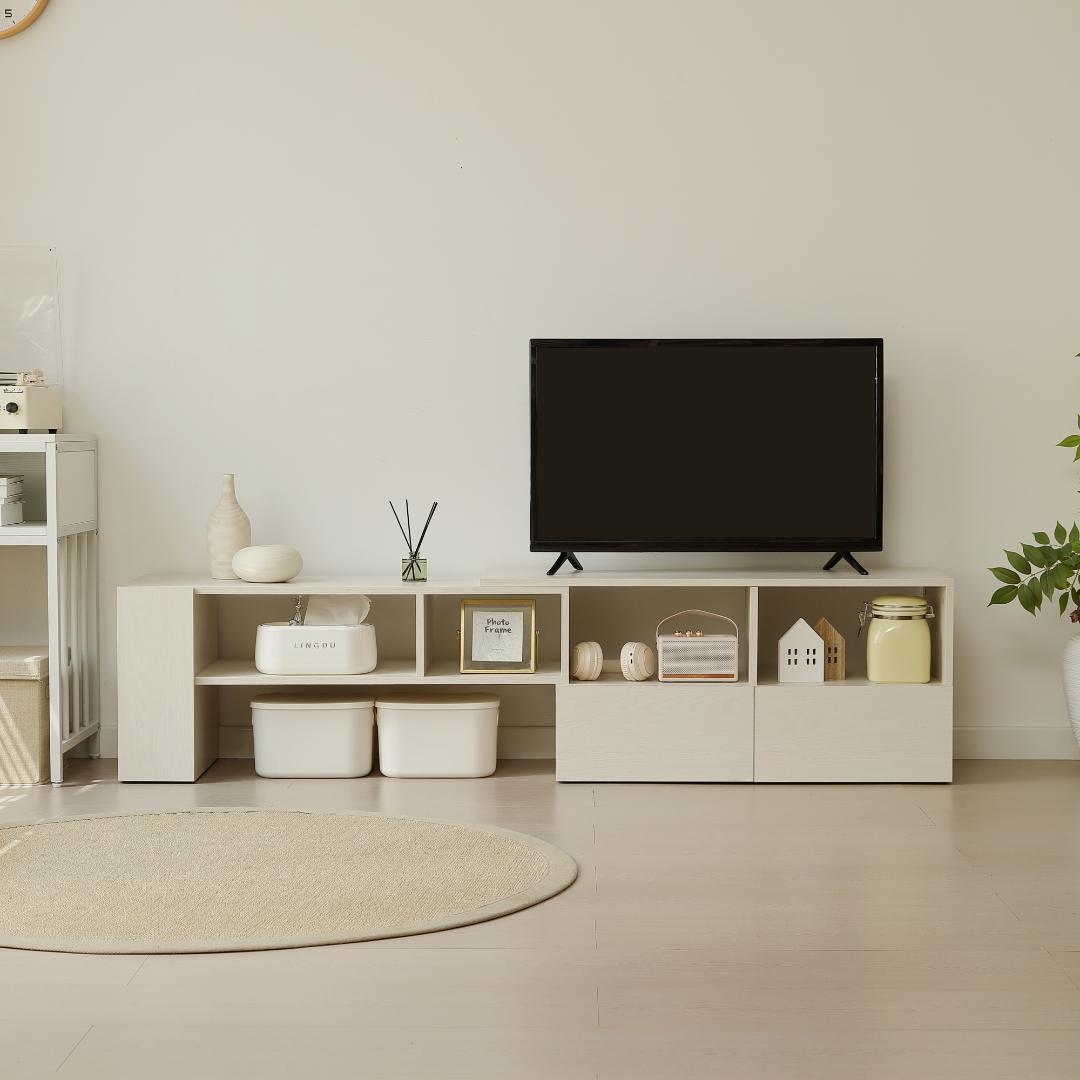 超人気！テレビ台 ローボード 収納 伸縮自由 幅95～169cm WHITE