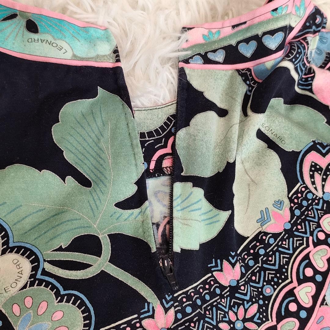 レオナール カットソー 黒 ピンク 花柄 プリント 大きいサイズ 42