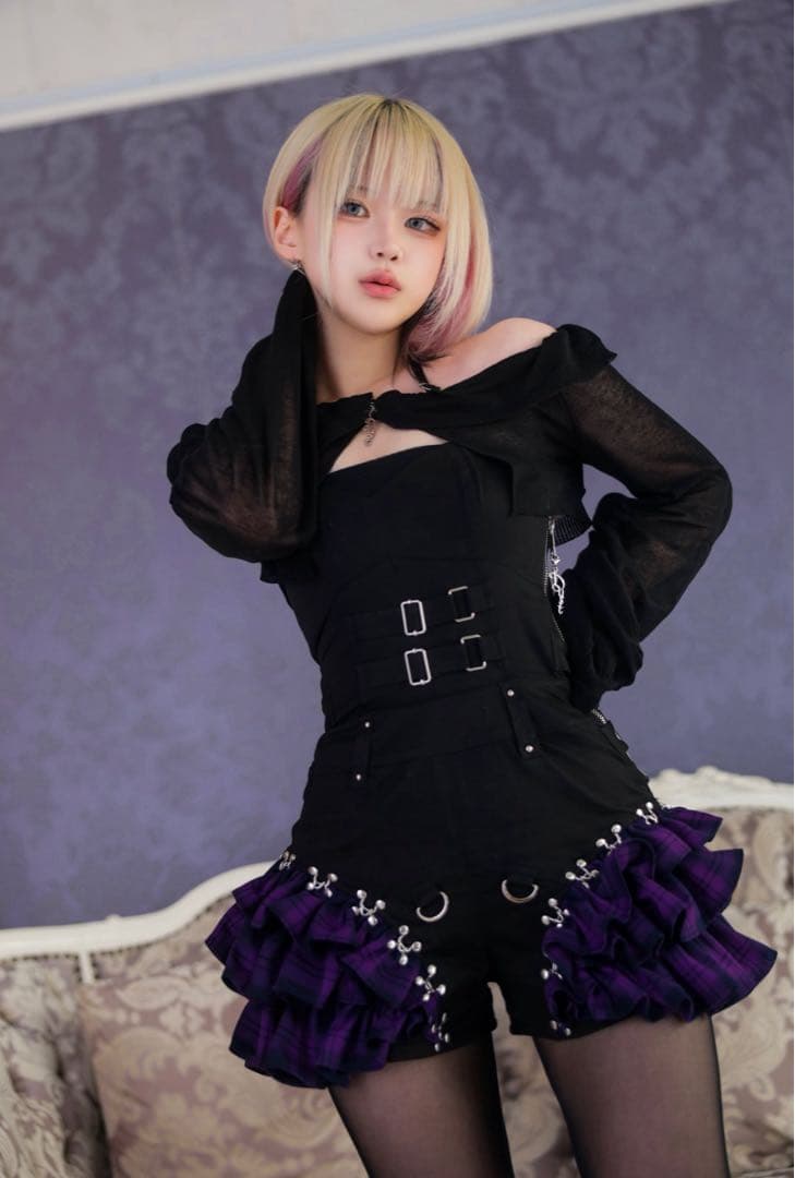 DustDevil ダストデビル チェックフリルオールインワンピース パープル