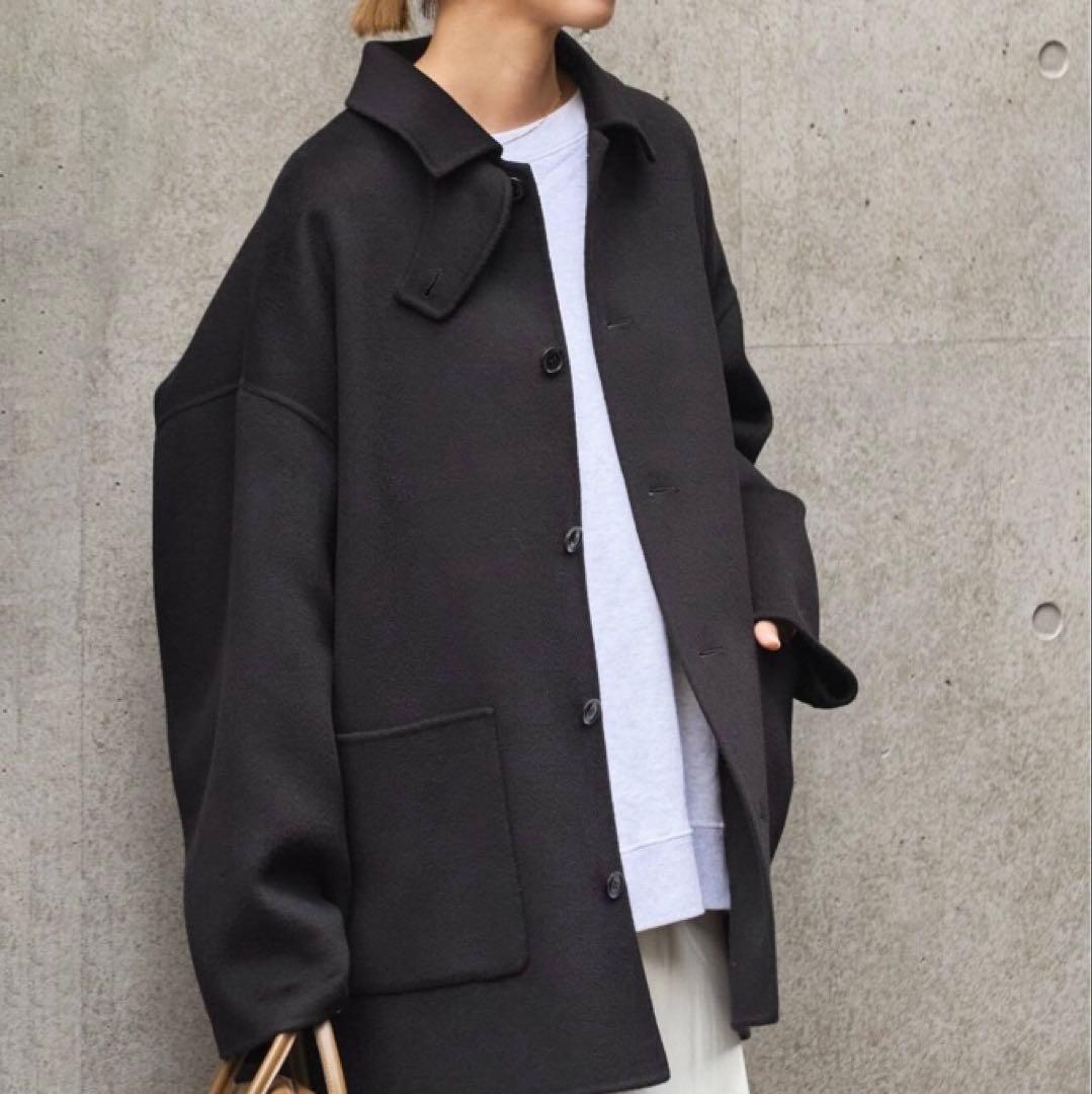 新品タグ付 FRAMeWORK ハミルトンバルカラーミドルコートブラック38