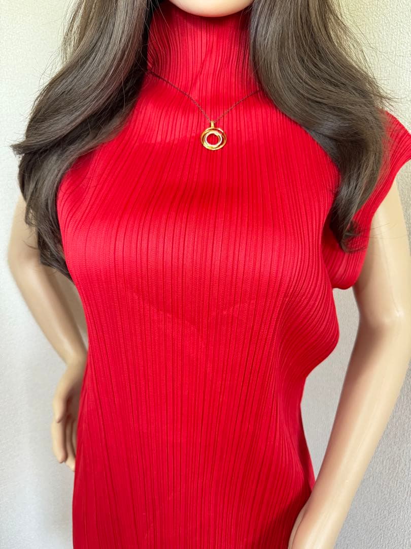 PLEATS PLEASE イッセイミヤケ プリーツ チュニック トップス 赤