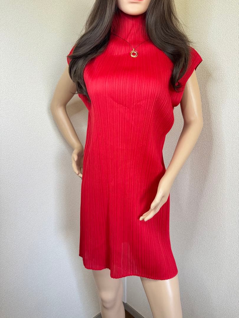 PLEATS PLEASE イッセイミヤケ プリーツ チュニック トップス 赤