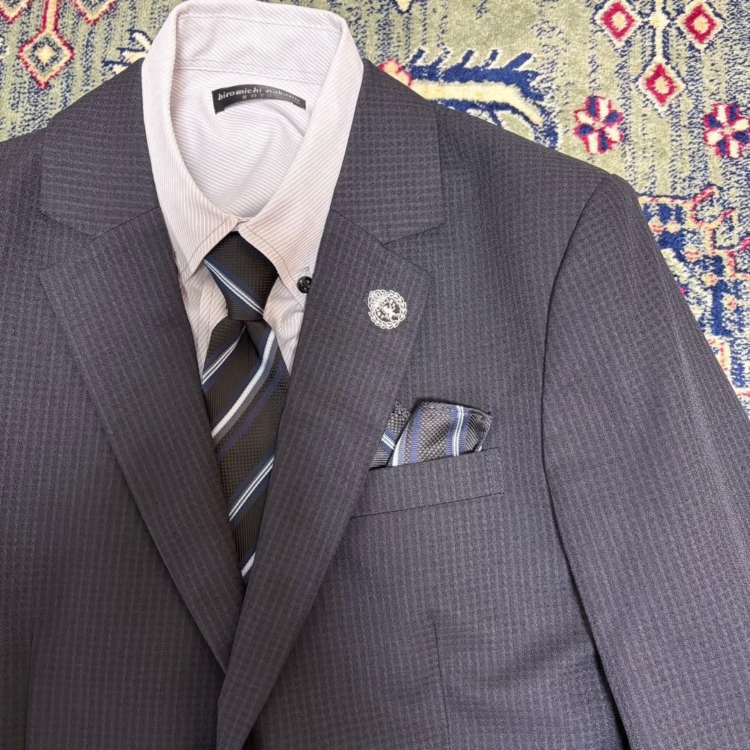 【美品】キッズフォーマル スーツ 150 卒業式 男の子 ネイビー チェック