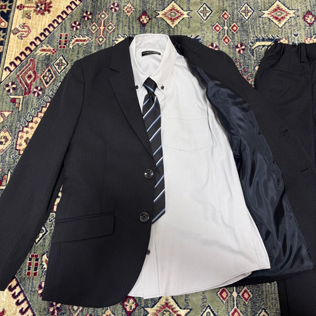 【美品】キッズフォーマル スーツ 150 卒業式 男の子 ネイビー チェック