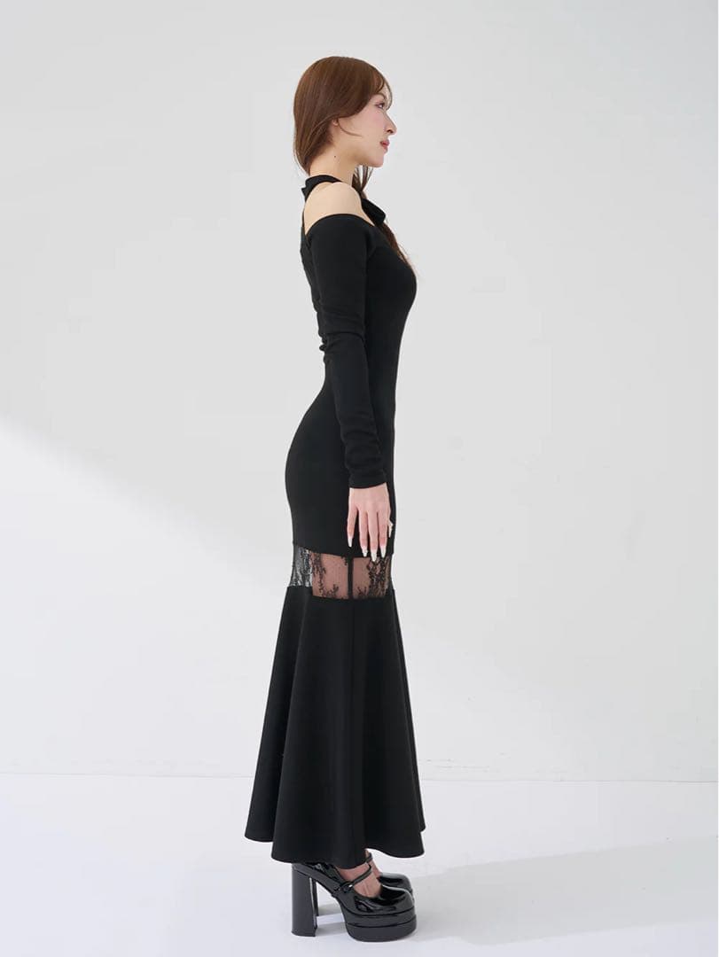 ポイントレースカットロングワンピース / FREE