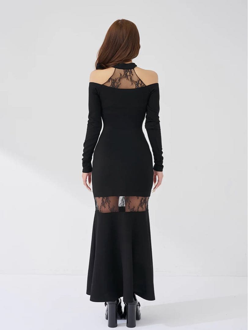 ポイントレースカットロングワンピース / FREE