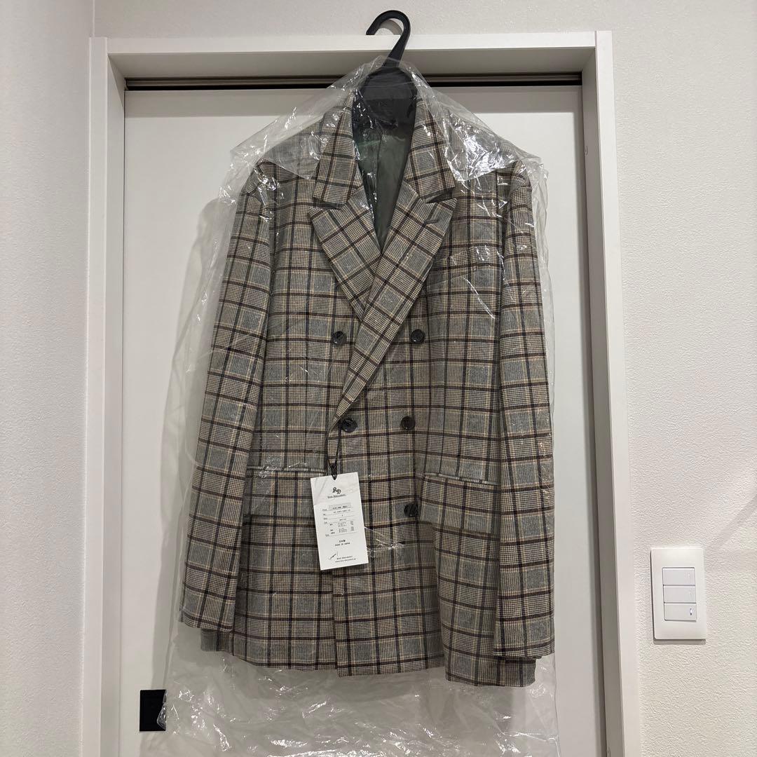 未使用 グレー チェック柄 ダブルブレストジャケット