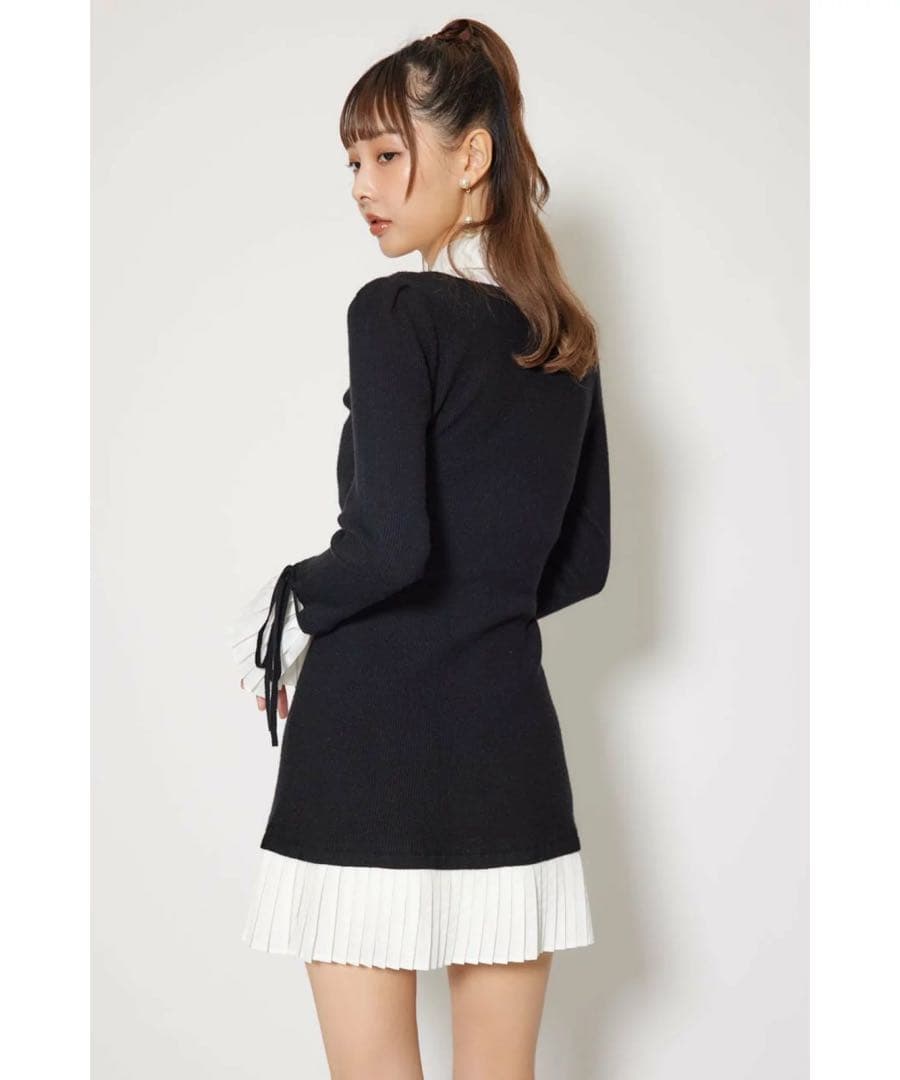 rienda レイヤードパターンシャツニットミニワンピース 美品