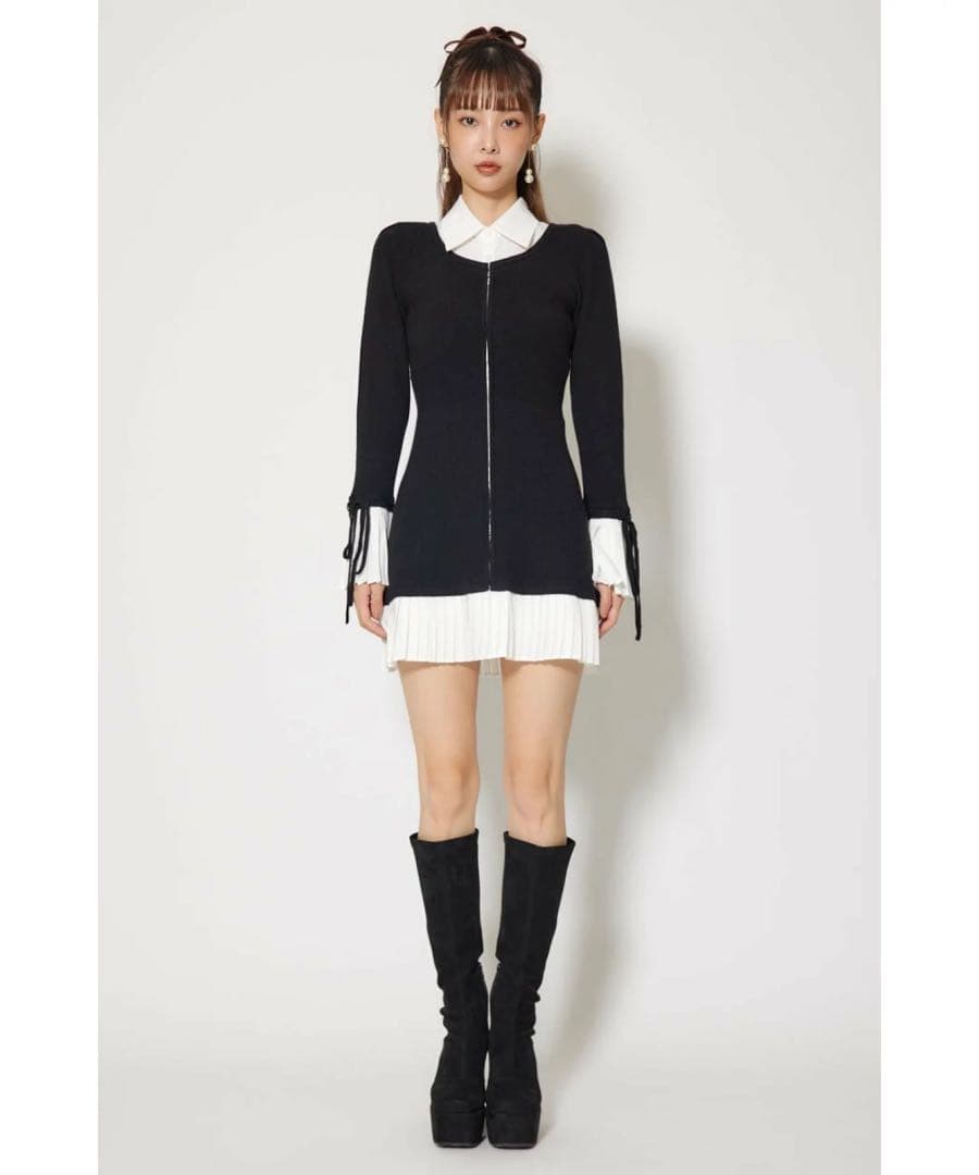 rienda レイヤードパターンシャツニットミニワンピース 美品