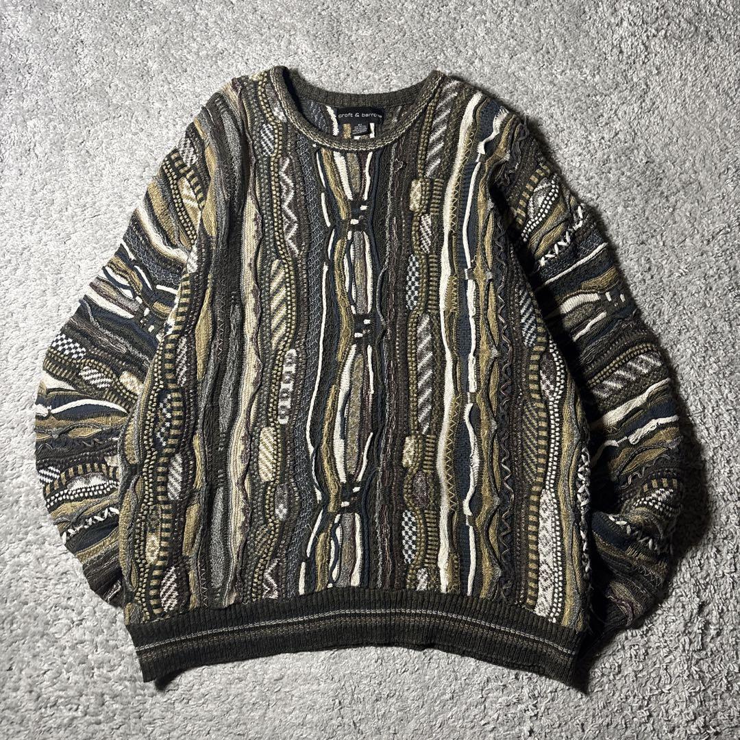 ヴィンテージ　3Dニット　クージー風　立体デザイン　編み込み　ユニセックス　総柄