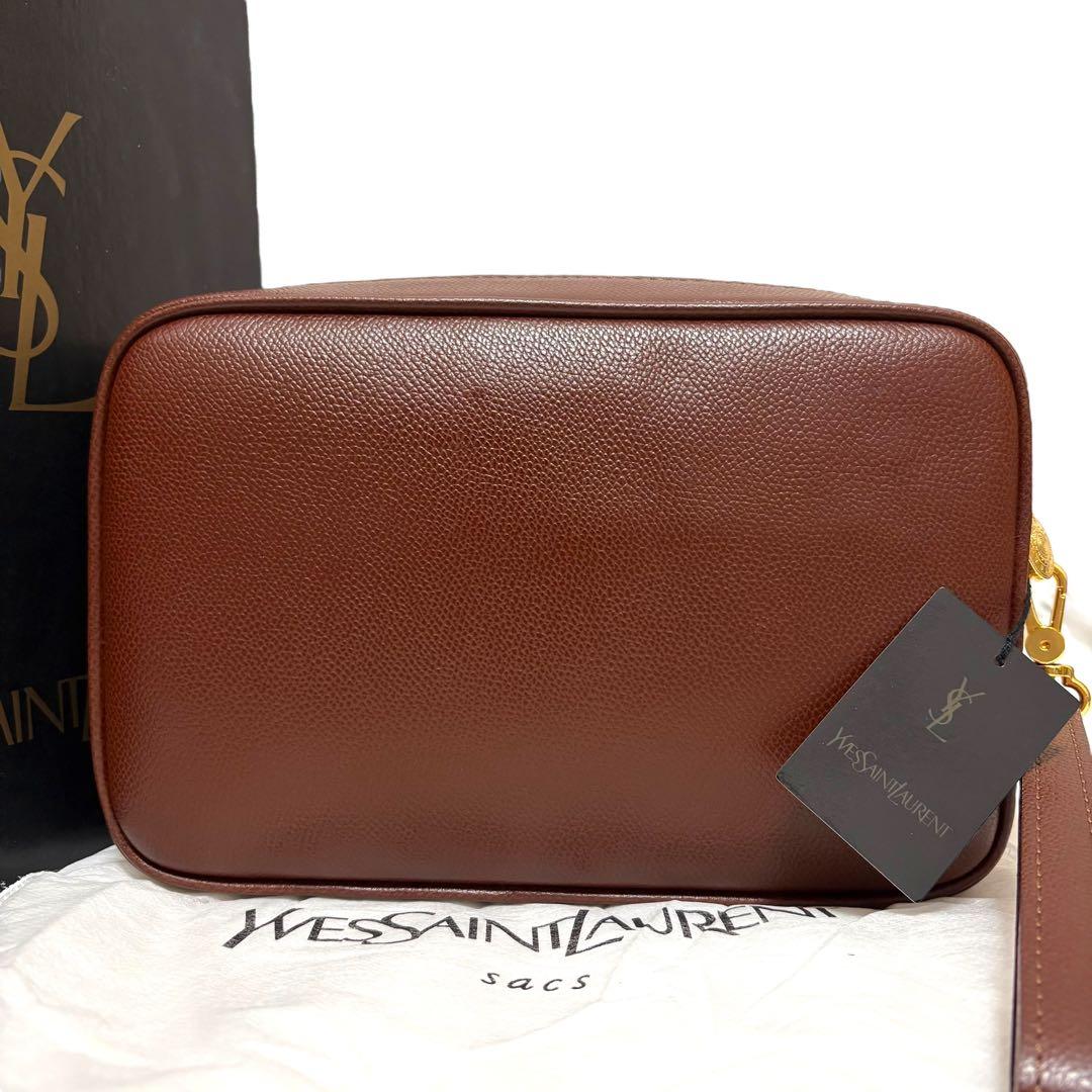 【未使用級✨】イヴサンローラン クラッチバッグ レザー 茶色 箱袋カード付