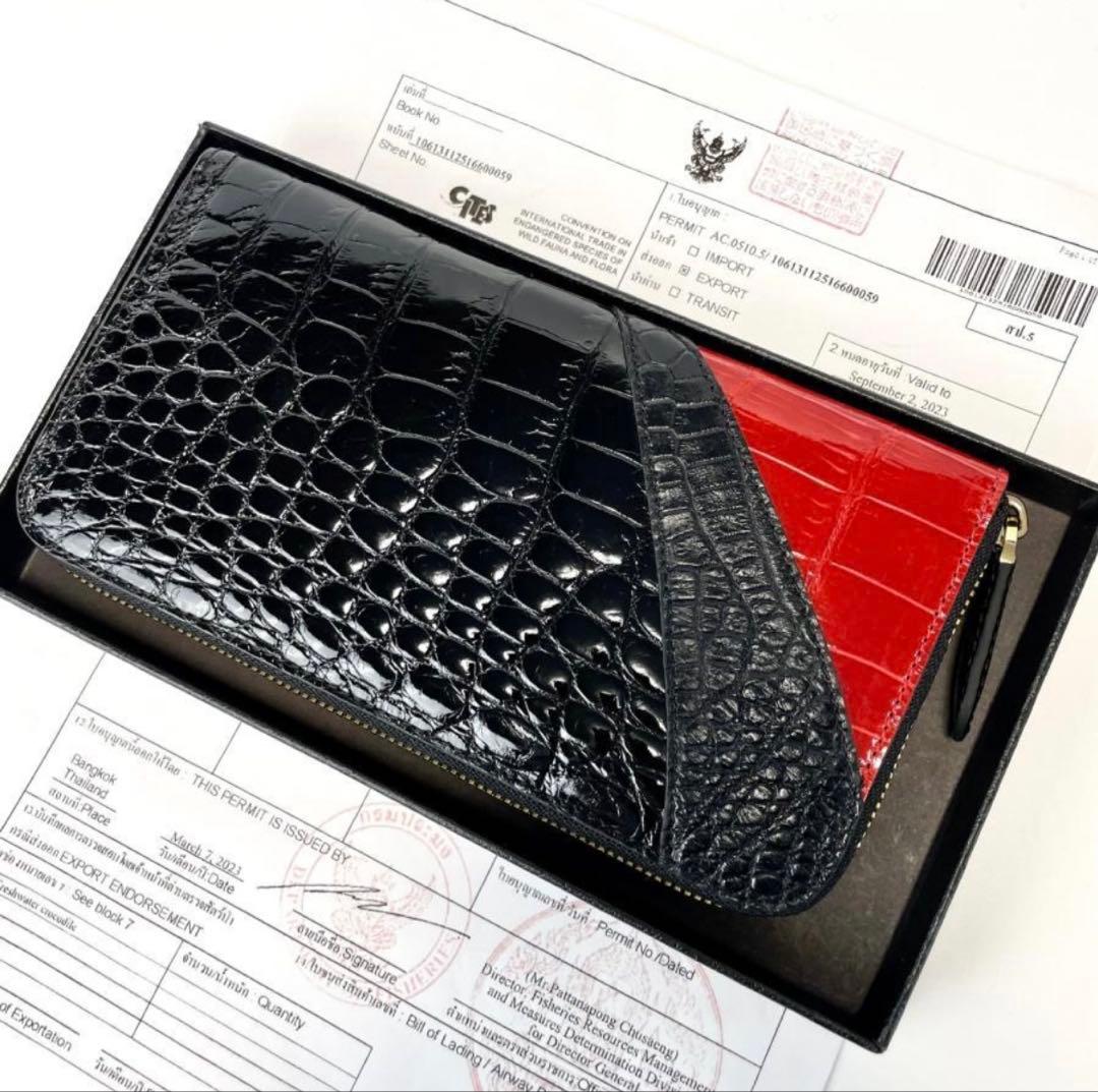 クロコダイル財布 516-2レディース長財布 シャイニング ワニ革 レッド