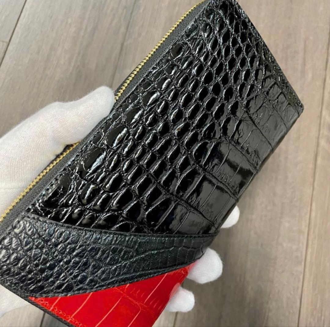 クロコダイル財布 516-2レディース長財布 シャイニング ワニ革 レッド