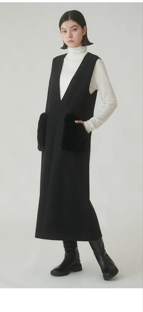 ☆新品☆ブラーミン ライトブラウン Vネック ファーポケット ジャンパースカート