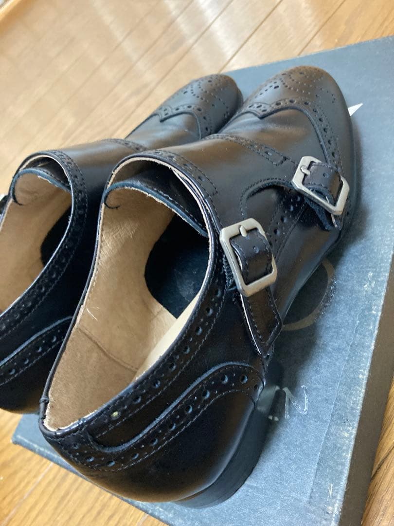BONTRE ダブルモンクストラップウイングチップ メダリオンシューズ黒本革37
