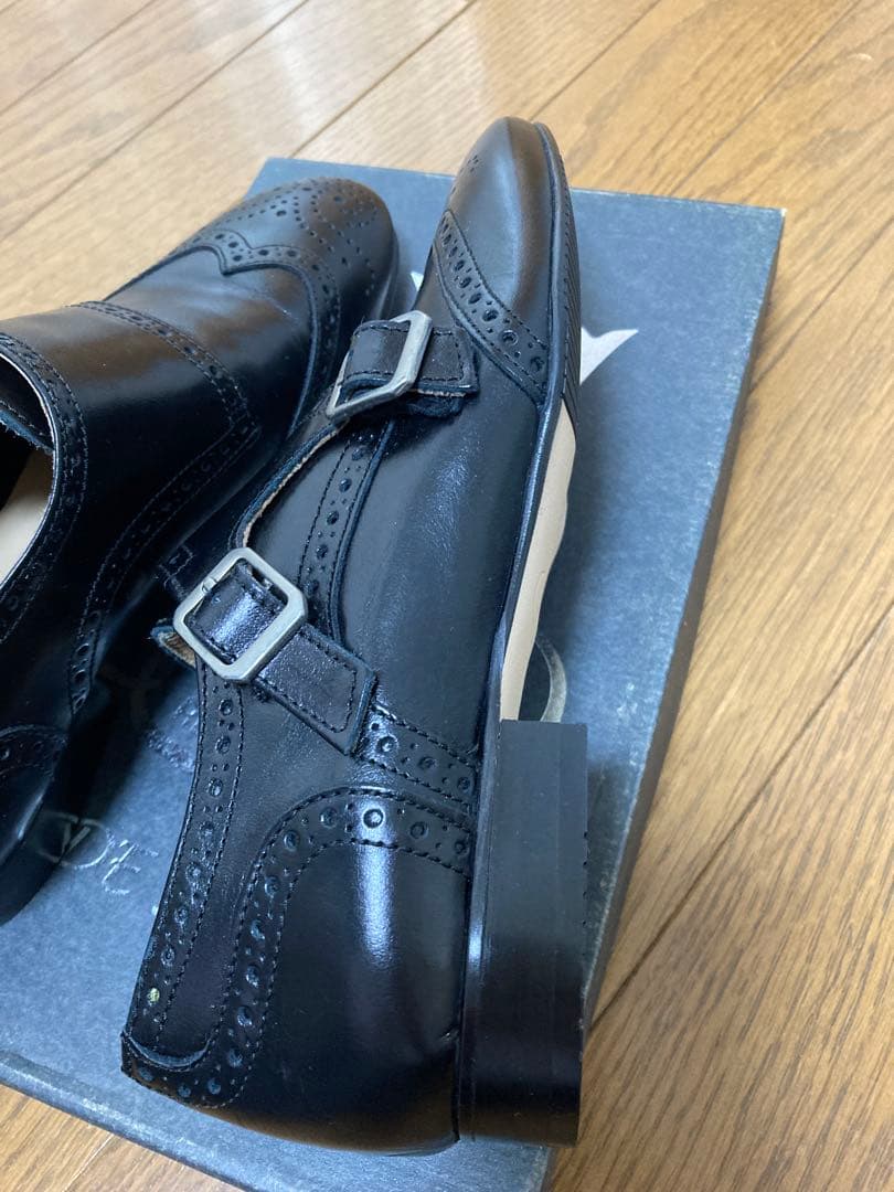 BONTRE ダブルモンクストラップウイングチップ メダリオンシューズ黒本革37