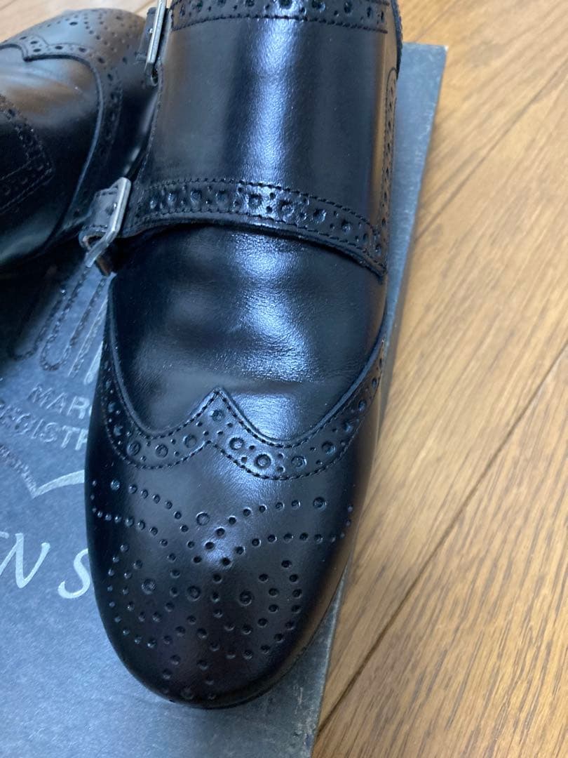 BONTRE ダブルモンクストラップウイングチップ メダリオンシューズ黒本革37