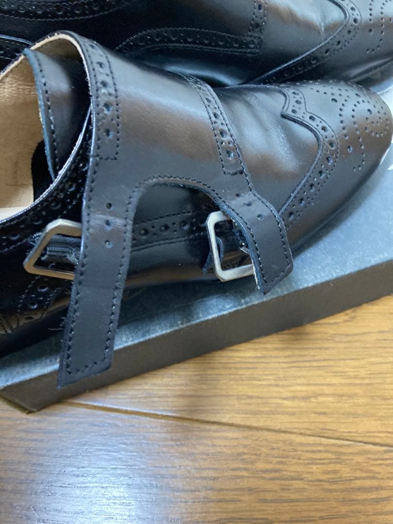 BONTRE ダブルモンクストラップウイングチップ メダリオンシューズ黒本革37