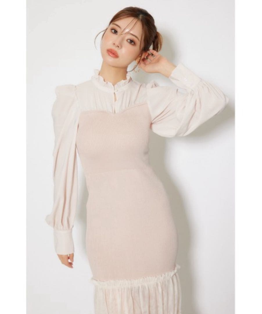 rienda チュールドッキングニットマーメイドワンピース ライトピンク F