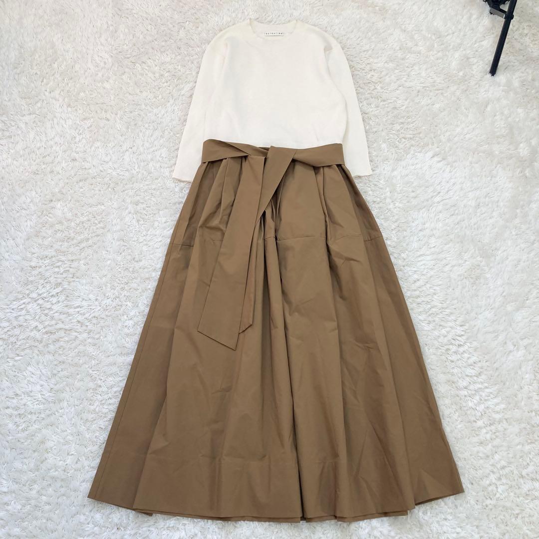 極美品✨ESTNATION ウエストリボンコンビニットワンピース